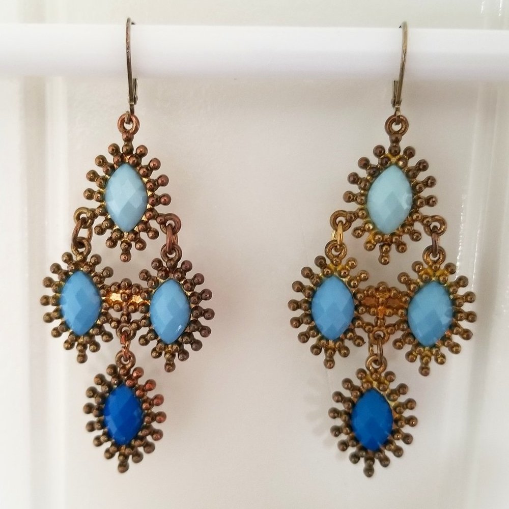 70s Vintage Blue Gem Chandelier Earrings
